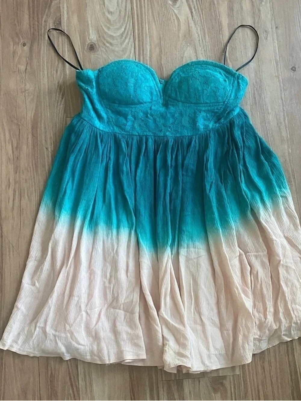 Turquoise and Cream Ombre Spaghetti Strap Dress